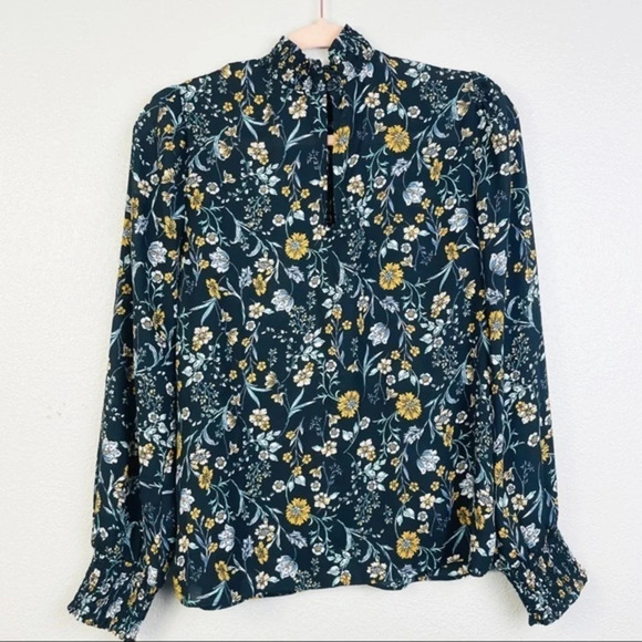 SOCIALITE Black Floral Long Sleeve Blouse Size Small - Picture 5 of 7